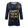 Женская мода повседневная новогодняя принтованная круглая горловина с рукавом три четверти топ Новый год 2025