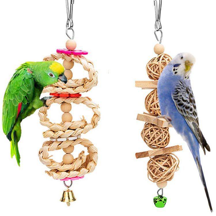 Bird Toy Set: 8-Piece Swing, Chew, and Puzzle Kit for Small To Medium Birds - Relieve Boredom with Logs and Stairs