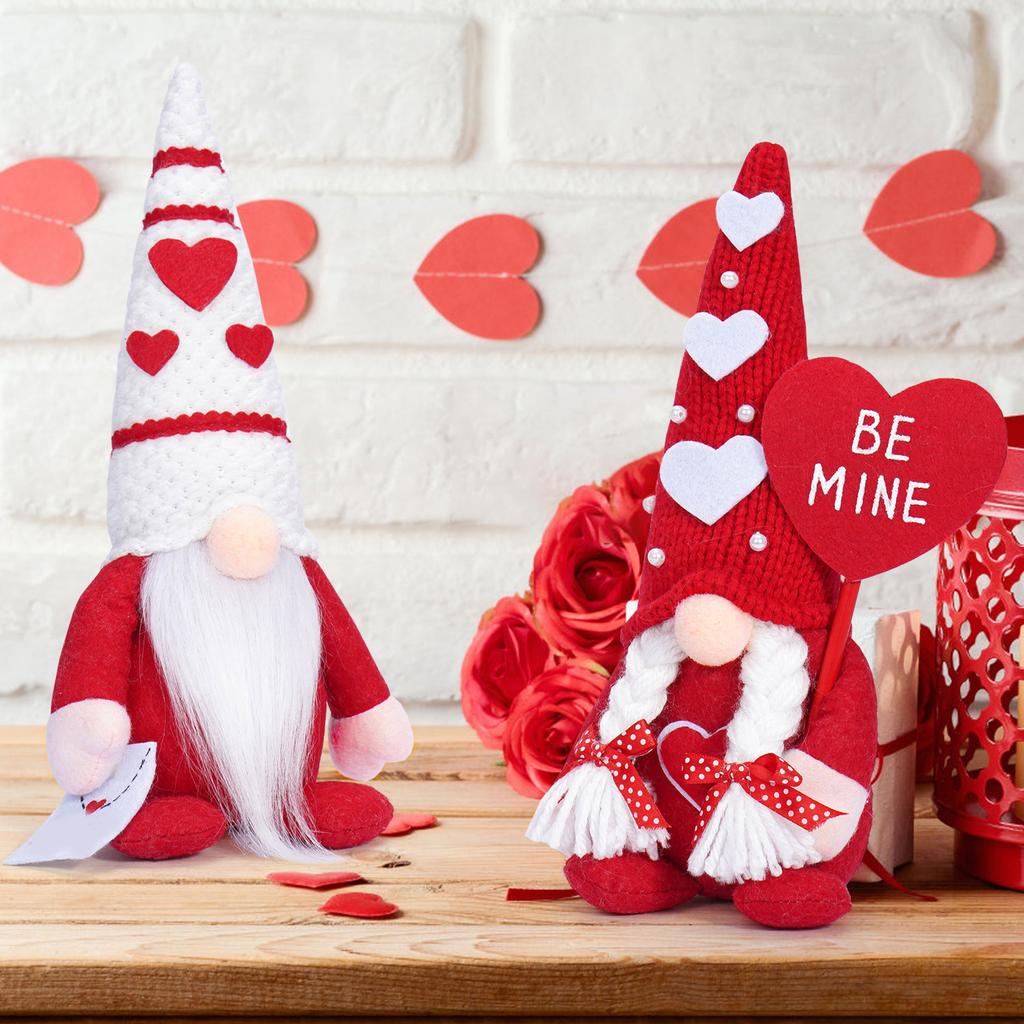 Heart Hat Gnomes Plush Dolls Valentines Day Scandinavian Tomtes Elf Figurine Toy Decoration for Bedroom or Office Desk