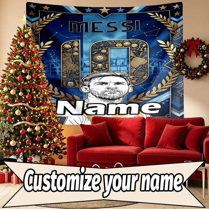Custom Name Personalized Lionel Messi Print Tapestry, Wall Art Decor, Bedroom, Dorm, Apartment, LivingRoom, Party Backdrop, Gift for Birthday