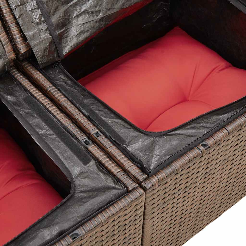 5 Piece Garden Sofa Set with Cushions Brown Poly Rattan & Acacia