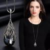 Women Lady Waterdrop Shaped Crystal Pendant Necklace Sweater Chain Jewelry Clothing Accessories