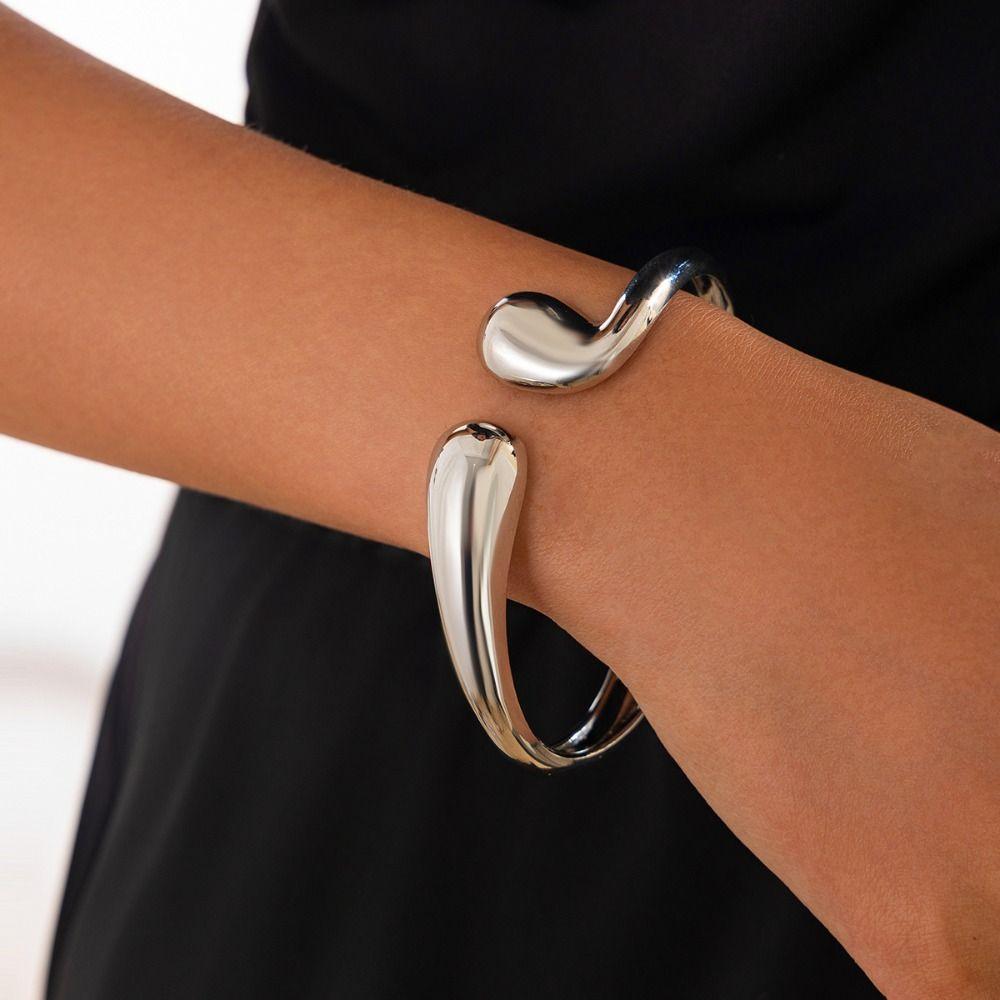 Smooth Surface Open Bangle Light Luxury Geometric Bracelet Water Drop Shaped Bangles  Decoration