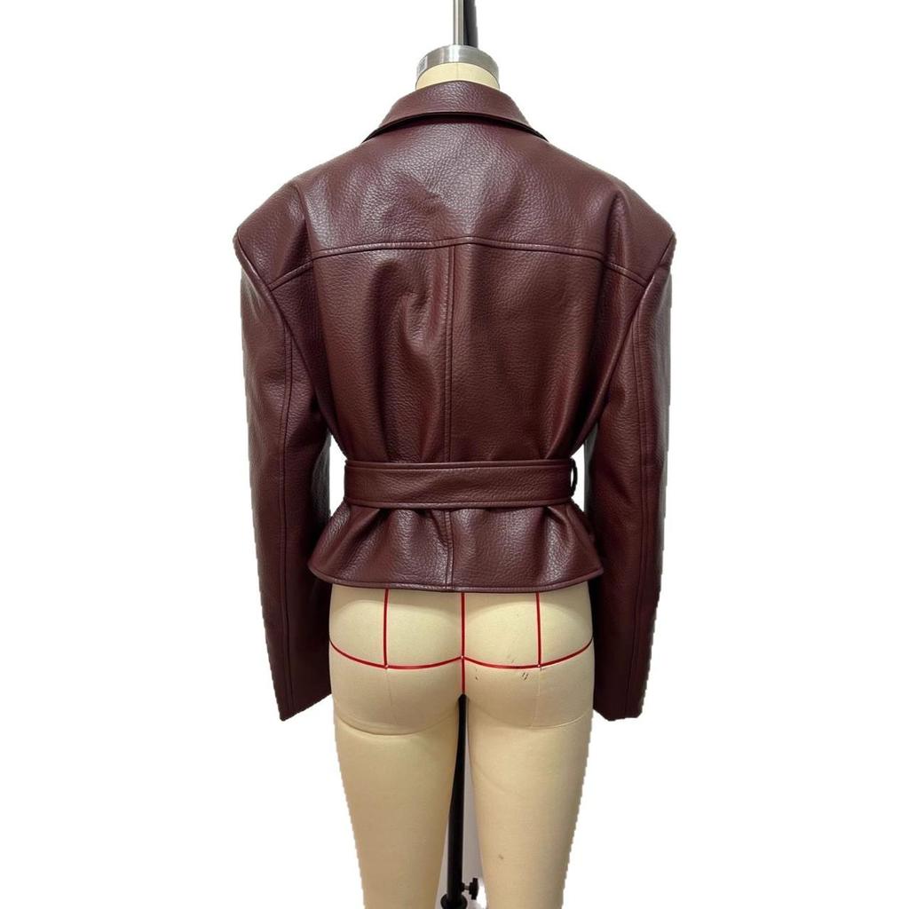 Модная женская кожаная мотоциклетная куртка на шнуровке Осень/Зима