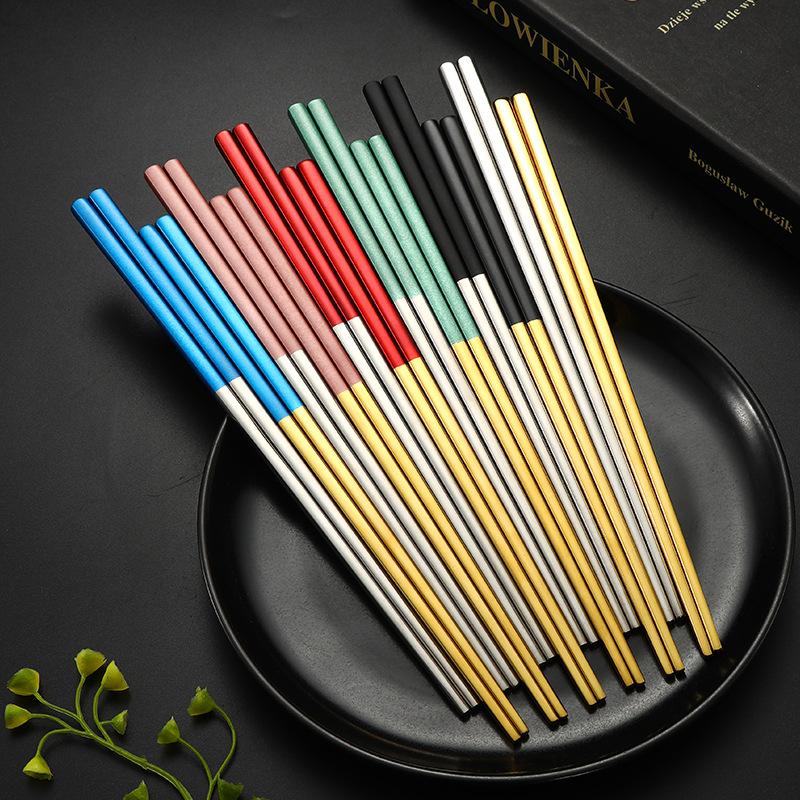 4 Pairs Stainless Steel Chopsticks Chinese Style Non-Slip Reusable Metal Long Chopstick For Rice Hotpot Sushi Tableware Kitchen Tools