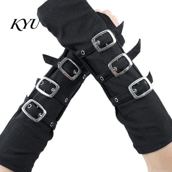 Unisex Fashion Gloves Goth Arm Warmers Fingerless for Women, Punk Metal Buckle Elastic Costume Accessories Warmers, Gothic Steampunk Sleeves, Cosplay