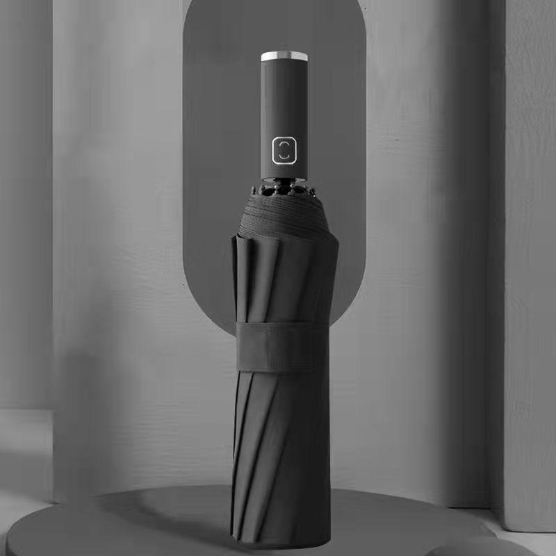 Ультрапрочный зонт-автомат двойного сложения черного цвета с защитой от УФ-лучей.