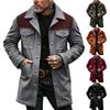 Men's Gradient Color Button Pocket Work Wear Plus Leather Jacket Men's Casual Long Coat