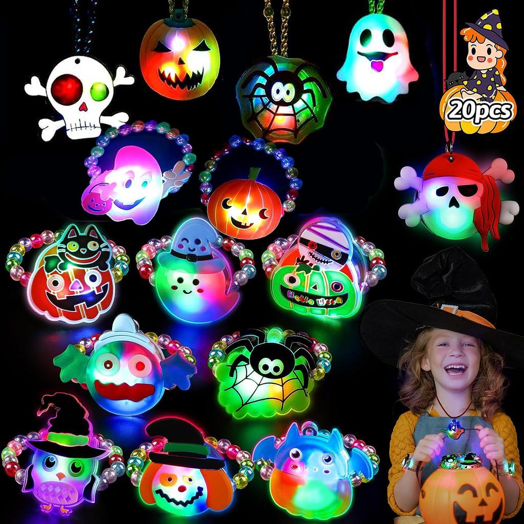 Drawyume Luxury Set of Illuminated Halloween Toys LED Necklaces 15 Illuminated Festival Affordable Bulk Set of Festival Sparkling Beaded Cultural