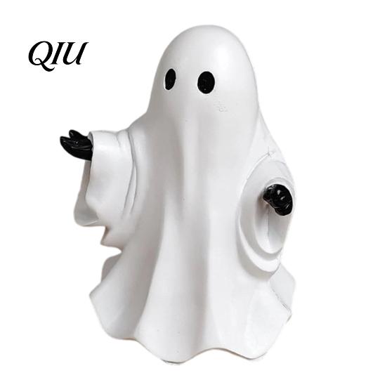 Resin Ghost Figurine Cute White Figurine, Miniature Halloween Decoration, Matte Shelf Sitter Finish Tabletop Statue for Home Party Decor Minimalist