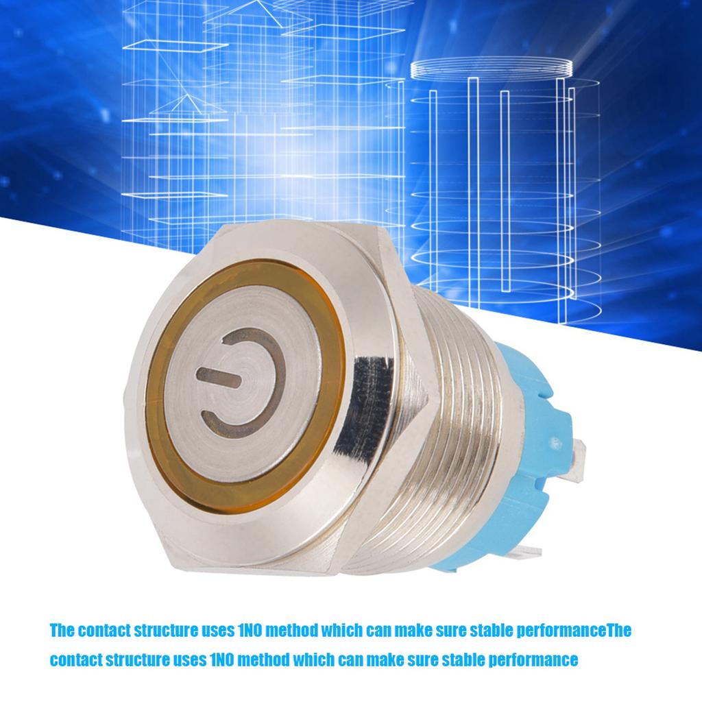 2 шт. Кнопочный переключатель 4 контакта 19 мм Круглая плоская головка Корпус из нержавеющей стали со светодиодом IP65