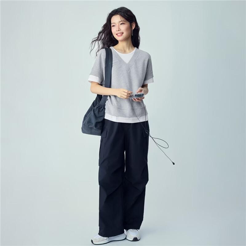 GIORDANO Женская вафельная футболка с цветовыми блоками, короткий рукав