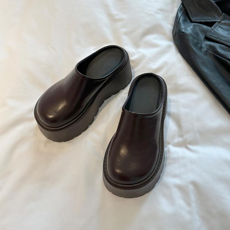 Супер горячие интернет-знаменитости черные туфли на высоком каблуке шлепанцы с закрытым носком женская обувь 2025 новые нескользящие на толстой подошве с увеличением высоты