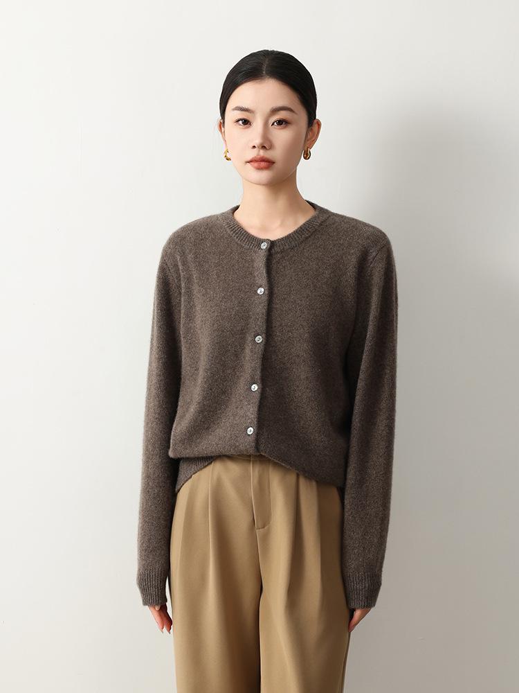 Yak Wool Women's Round Neck Cardigan - 2026 Autumn/Winter Solid Color Single-Breasted Sweater, Elegant Style