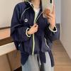 2025 Spring Women's Korean Colorblock Zipper Hooded Casual Windbreaker Jacket