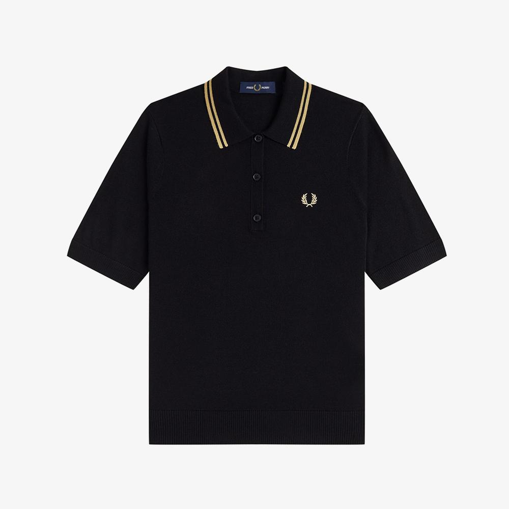 Fred Perry [Женская] Вязаная рубашка с воротником и манжетами - Черный/Шампанское Afpf2612125-90A