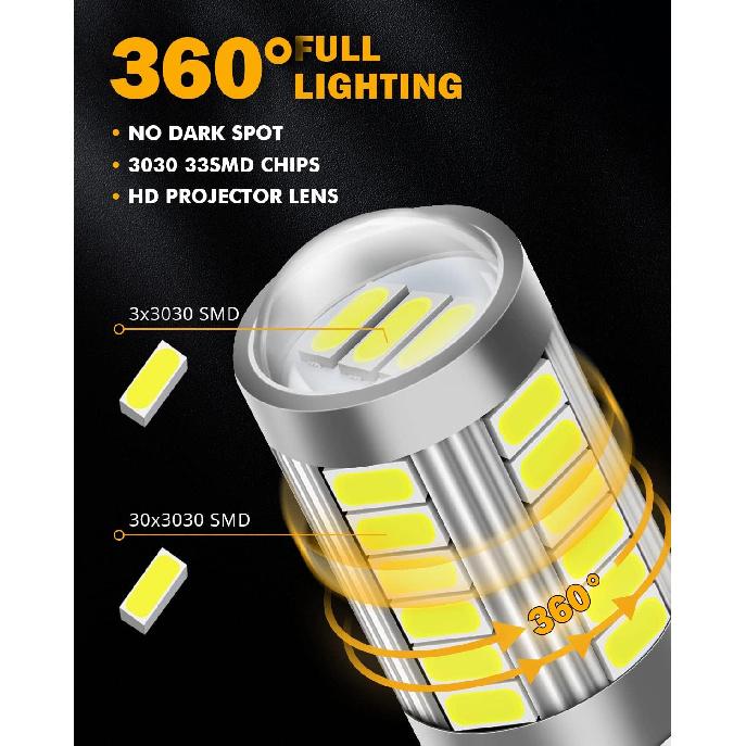 Светодиодные лампы Auxbeam 7440 W21W 7441, 6500K Белый, Суперяркие 7440A 7440AL Светодиодные лампы заднего хода для автомобилей, грузовиков, мотоциклов, 3030-SMD 12V, Упаковка из