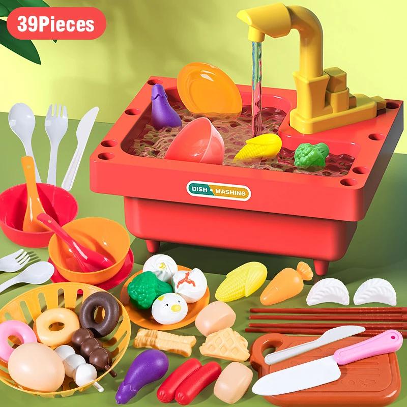 Non-Toxic Children'S Dishwashing Table Kitchen Pretend Play Faucet Cycle Out Recycling Water Electric Sink Kit Plastic Toys For Children Gifts