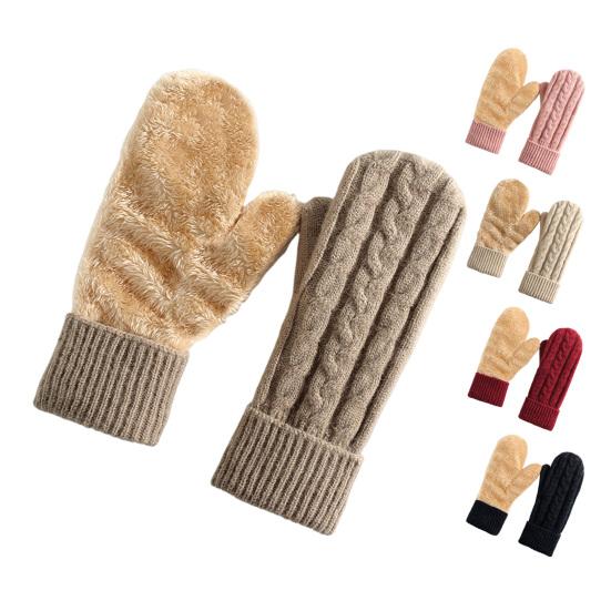 Thermal Knit Gloves for Winter Double-Layer Fleece Lined Windproof Mittens