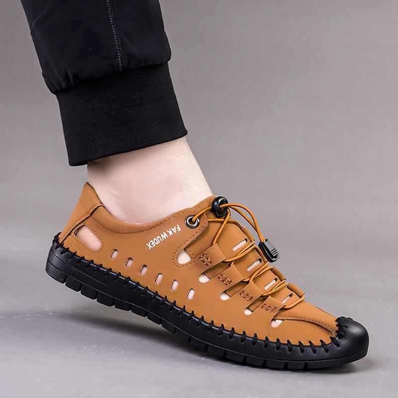 Мужские сандалии Hollow Cool Leather Shoes Мужская сумка Head Hole Shoes Soft Sole Beach Shoes Повседневная обувь
