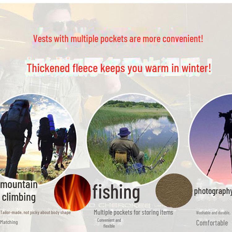 Мужской зимний жилет Plus Velvet Multi-Pocket Vest - Outdoor Fishing & Workwear