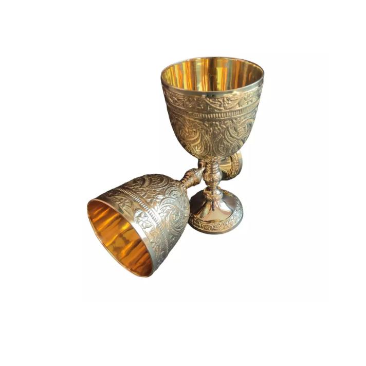 Brass Goblet Glass Engraved Handmade Royal King Wine Cup Royal 6 Inch Set Of 1