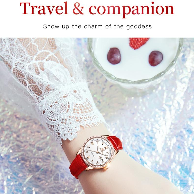 OLEVS Часы Автоматические Механические Часы Кожаные Водонепроницаемые Женские Часы Женские Часы