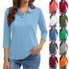 Women's Fashion Casual Lapel Short 3/4 Sleeve Solid Color Shirt Women's Button Up Tops
