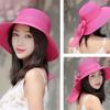 Beach Cap Sunscreen Bowknot Ribbon Flat Hat British Style Sun Hat Top Hat Straw Hat Weave Sun Cap
