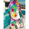 Men's 2-Piece Set, Colorful Splash Paint Print Short Sleeve T-Shirt & Shorts, Casual Streetwear Summer Outfit
