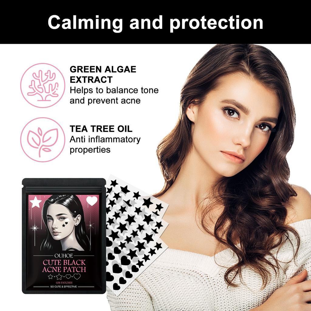 Cute Black Acne Patches For Face,Reduce Acne, Close Acne Marks, And Remove Blackheads(108 Count)