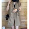 Chic Spring Waistcoat for Women - Korean Style Double-Breasted Vest with Suit Collar and Ruffled Hemline