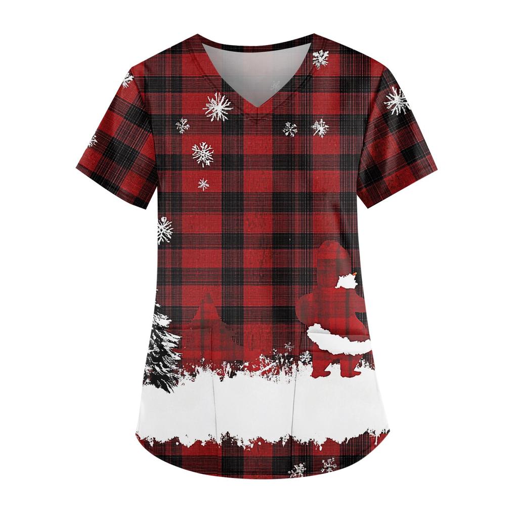 Рабочая форма больших размеров с принтом, топы для женщин, забавные футболки с v-образным вырезом и короткими рукавами, рабочая одежда, футболка с карманами