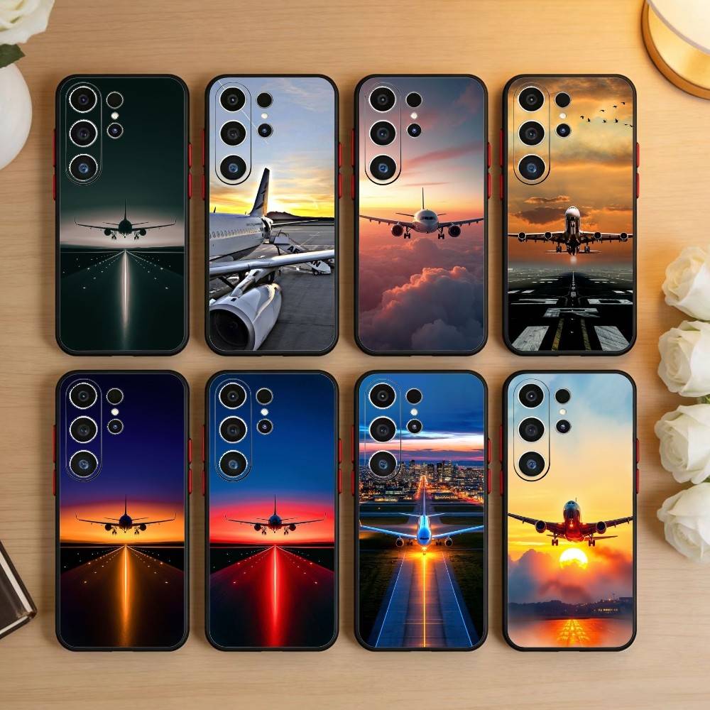 Чехол для телефона с изображением самолета для Samsung S26, S25, S24, S23, S22, S21, S20, Ultra, Plus, FE, Черный, Мягкий