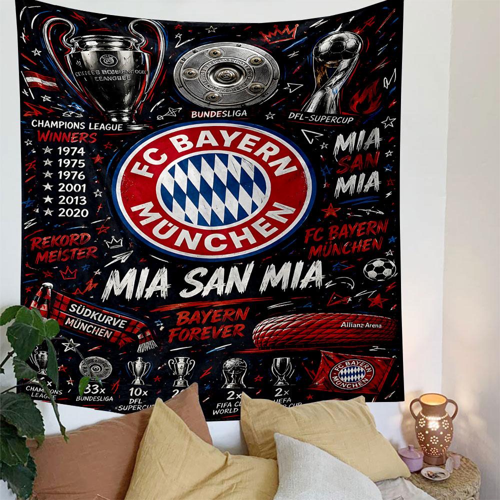 "FC Bayern München Championship Design" Patterned Tapestry Decorative Wall Hanging, Home Bedroom Living Room Decor