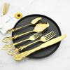 5Pcs Vintage Western Engraving Pattern Cutlery Dining Knife Fork Spoon Set Luxury Dinnerware Tableware Wedding Party Utensils Set