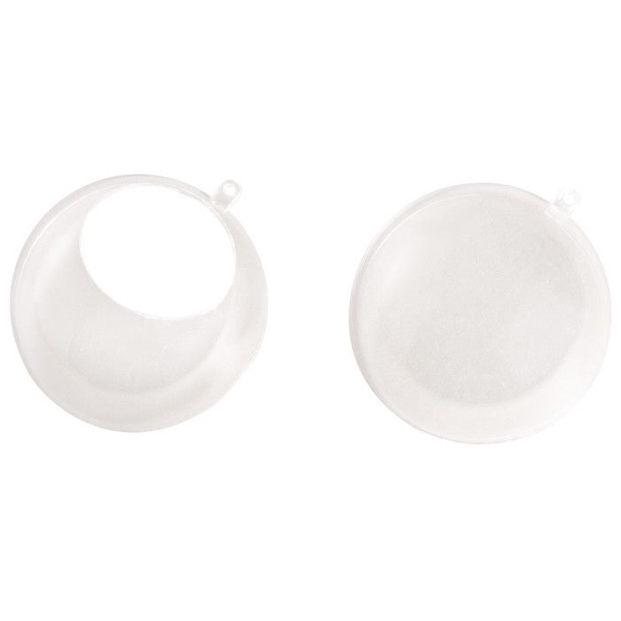 Boule en plastique, en 2 pces, 12cm avec découpe7,5cm, cristal