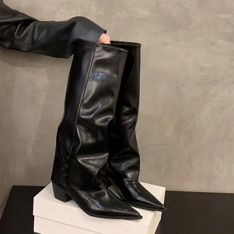 Уличный стиль, женские сапоги до колена, модные туфли на толстом каблуке, осень-зима, женские лаконичные длинные ботинки De Mujer