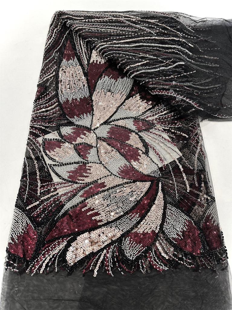 Новейшая африканская кружевная сетчатая ткань с бисером 3 ярда 2025 Высококачественный нигерийский свадебный материал Роскошная ткань с пайетками и бисером для шитья