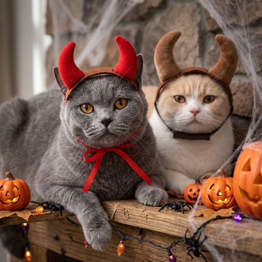 Plush Cat Devil Horns Headpiece Fluffy Dog Bull Horn Headband Cool Cosplay Headpiece Dress-Up