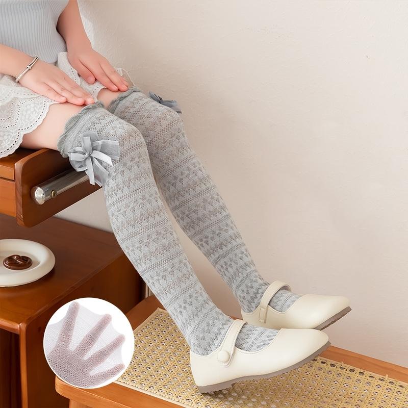 Baby Girls Stockings Bowknot Long Boot Socks Stockings Summer Thin Breathable Fashion Socks Over Calf Socks Over Knee Stockings For Teen Girl Korean