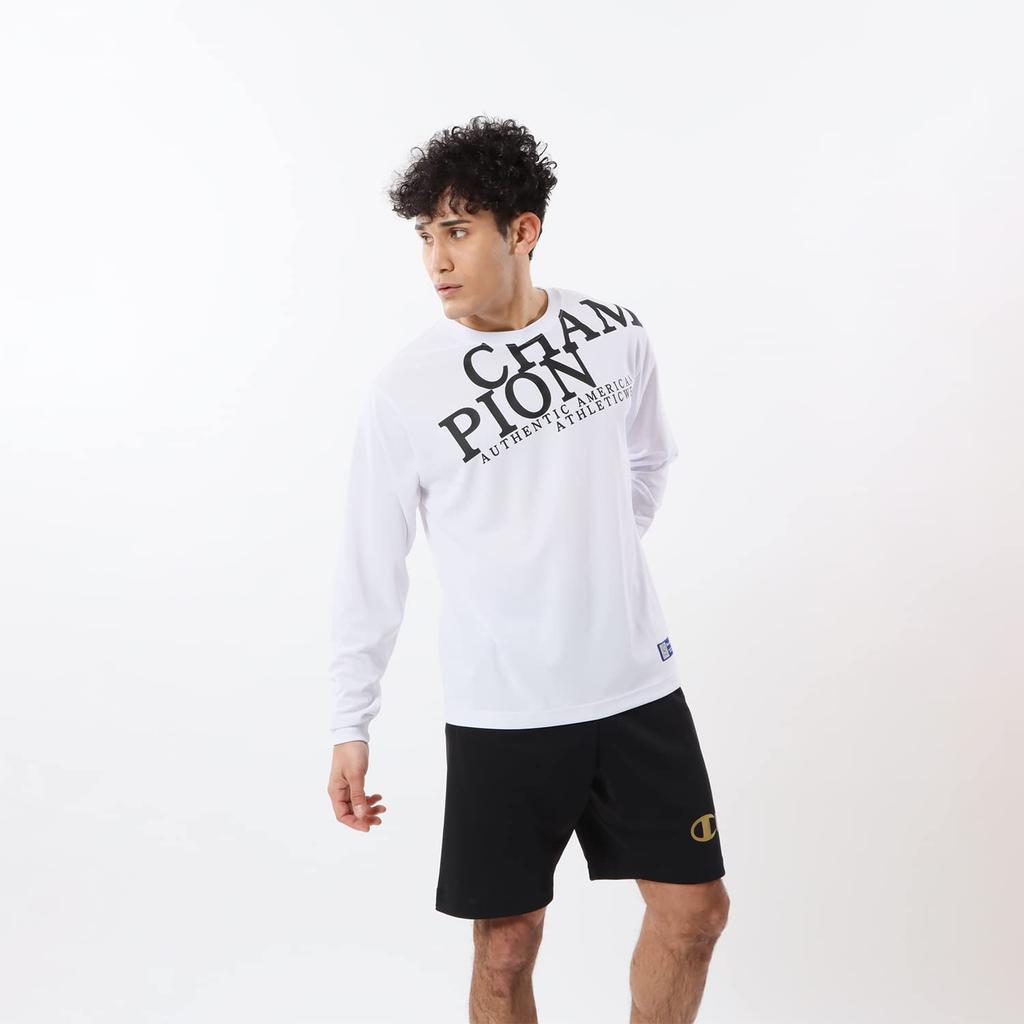 Длинная круглая антибактериальная и непромокаемая футболка с длинным рукавом, белая [Champion], рукав, горловина, устойчивая, высыхающая, логотип, футболка, волейбол,
