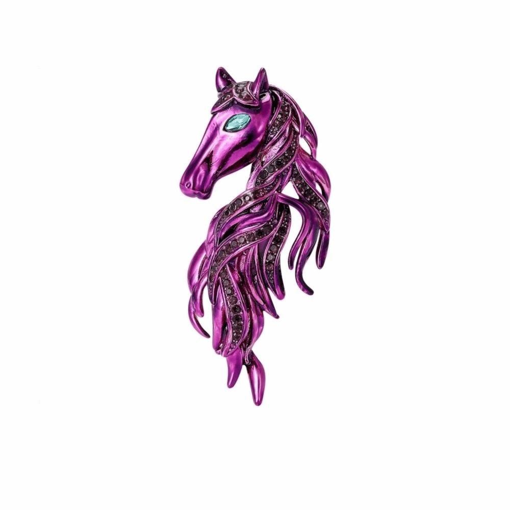 Luxury Horse Head Brooch Rhinestone Dripping Oil Enamel Jewelry Accessories Party