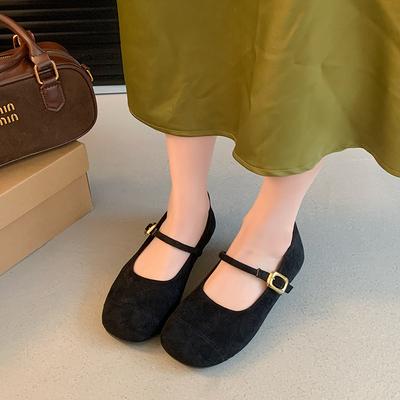 Одиночные туфли женские французские туфли с неглубоким ремнем и надписью «ремень» 2025 года, новые весенние и осенние туфли на плоской подошве с юбкой в стиле ретро «Мэри Джейн»