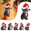 Christmas Cat Ornament Cartoon Cat with Santa Hat Pendant 2D Flat Acrylic Christmas Tree Hanging Decoration for Holiday Home Decor