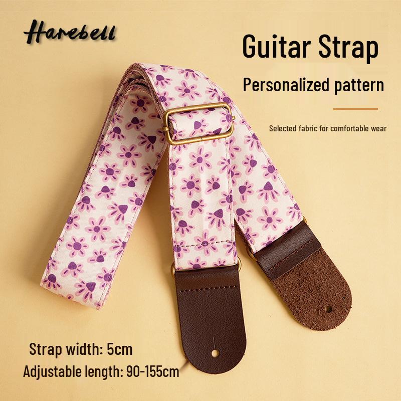 Spot Purple Paw Print Cotton Guitar Strap with Retro Buckle