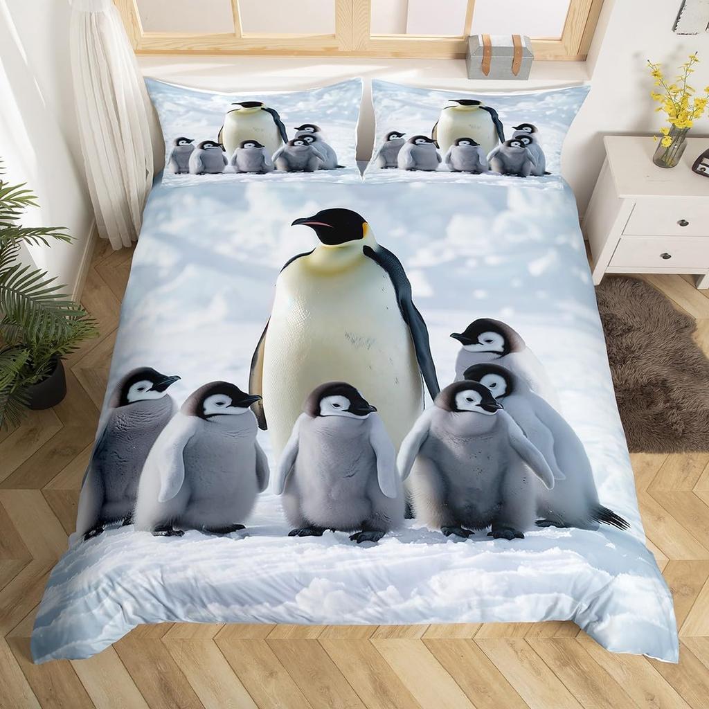 Cartoon Penguin Duvet Cover Polar Animal Watermelon Bedding Set for Boys Girls Room DecorArctic Wildlife Fruit Comforter Cover