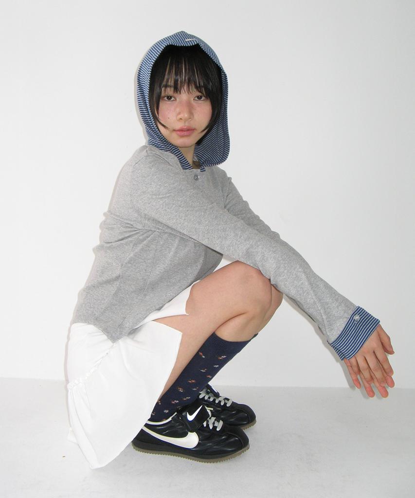 RONRON Button Cuff Hoodie Long Sleeve Gray