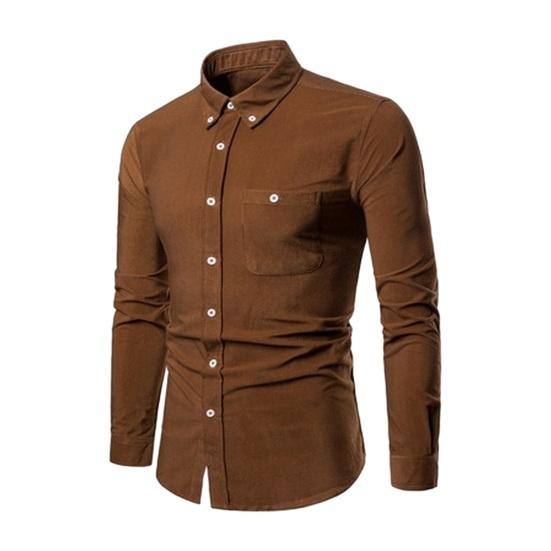 Мужская рубашка весна-лето с отложным воротником, однобортная, приталенная, с накладным карманом, с длинными рукавами, на пуговицах, мягкий дышащий однотонный мужской топ средней длины