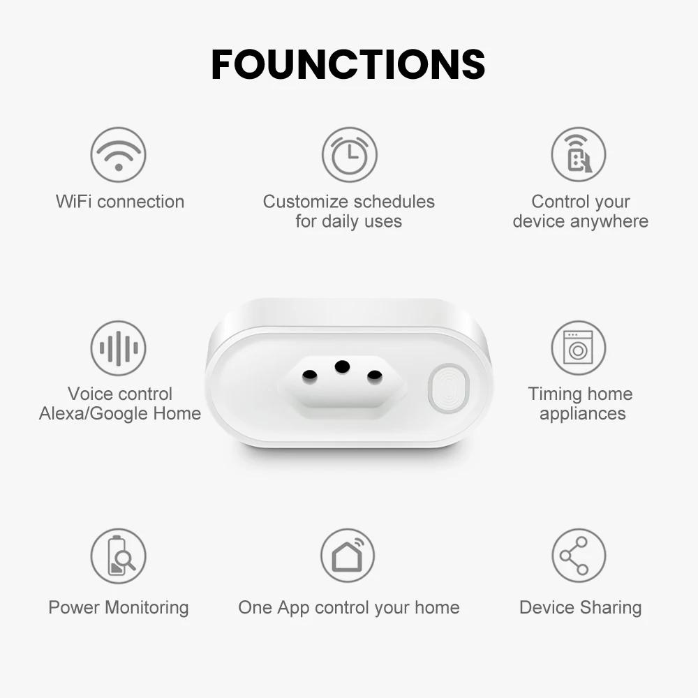Tuya Smart WiFi Plug 16A brazil socket with power monitor, With Timing Voice Smart control outlet,Works with Google home alexa